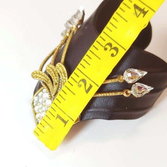 Vintage Luigi Briglia Black Leather & Rhinestone Cuff Bracelet Italian Designer - Picture 7 of 8